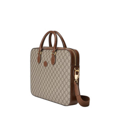 Leather-Trimmed Monogrammed Coated-Canvas Briefcase