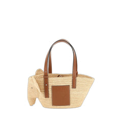 Elephant Basket Small Bag In Rafia And Calfskin