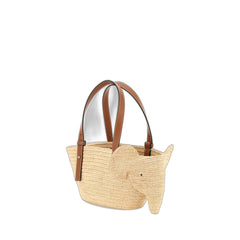 Elephant Basket Small Bag In Rafia And Calfskin