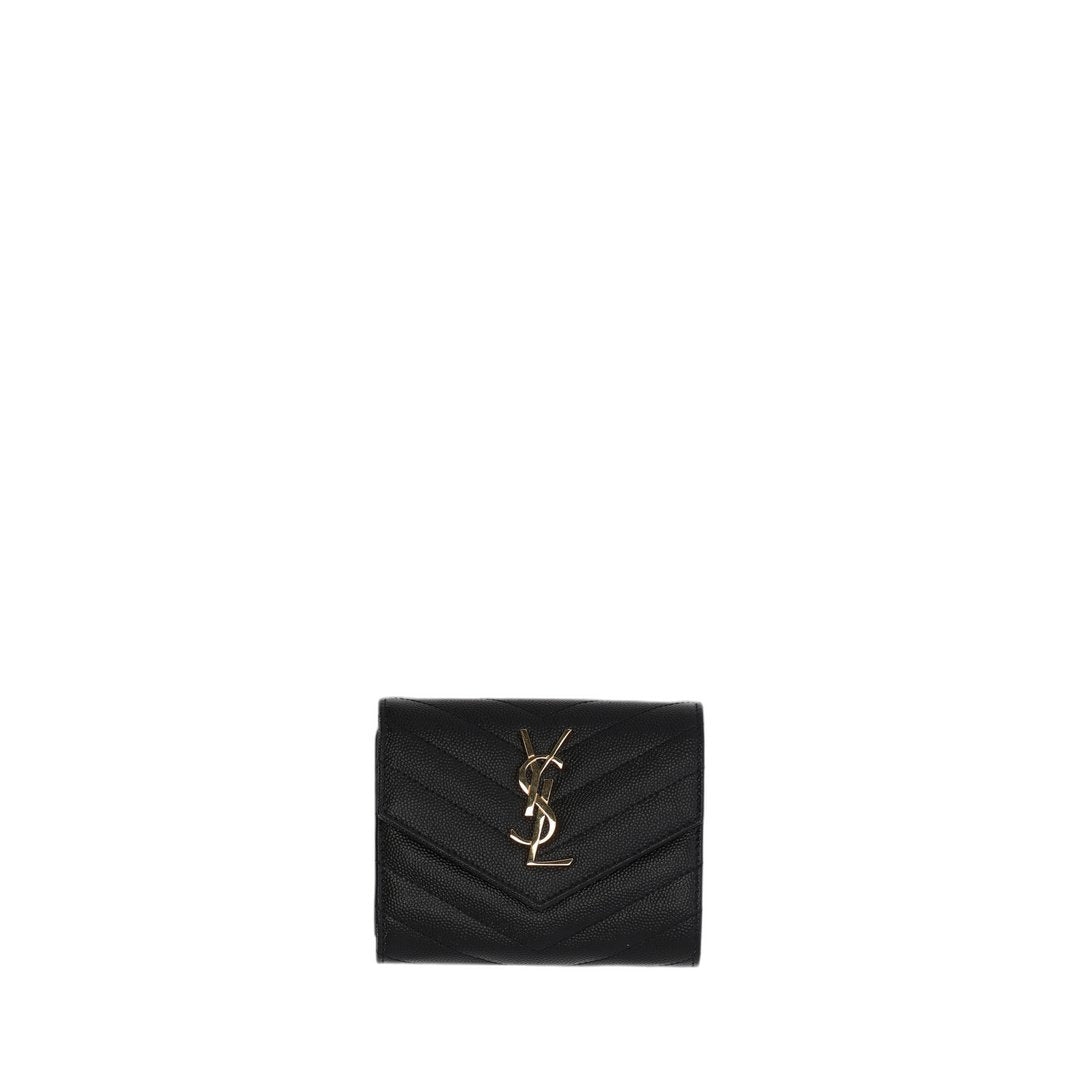 Cassandre Quilted Leather Trifold Wallet Black