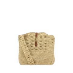 Synthetic Raffia Crochet Hobo Bag Neutral