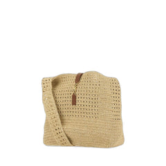 Synthetic Raffia Crochet Hobo Bag Neutral