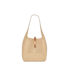 Synthetic Raffia Crochet Hobo Bag Neutral