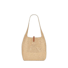 Synthetic Raffia Crochet Hobo Bag Neutral