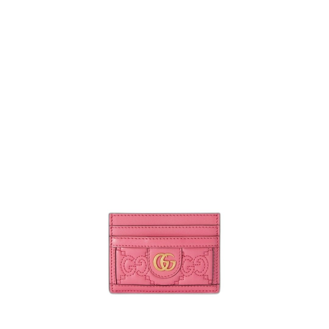 Gg Matelasse Card Case Pink Leather Check