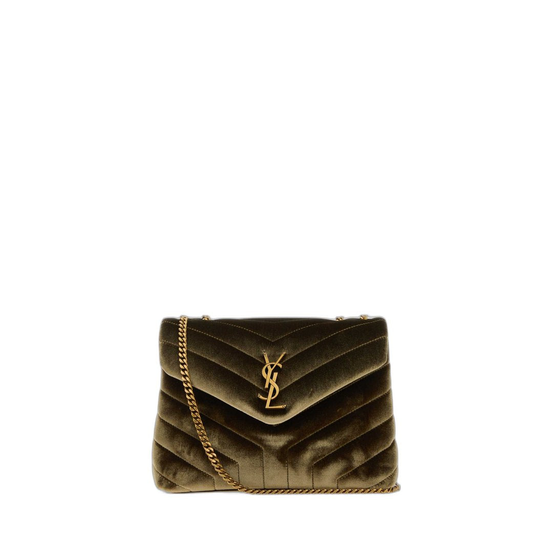 Olive Green Velvet Small Loulou Shoulder Bag