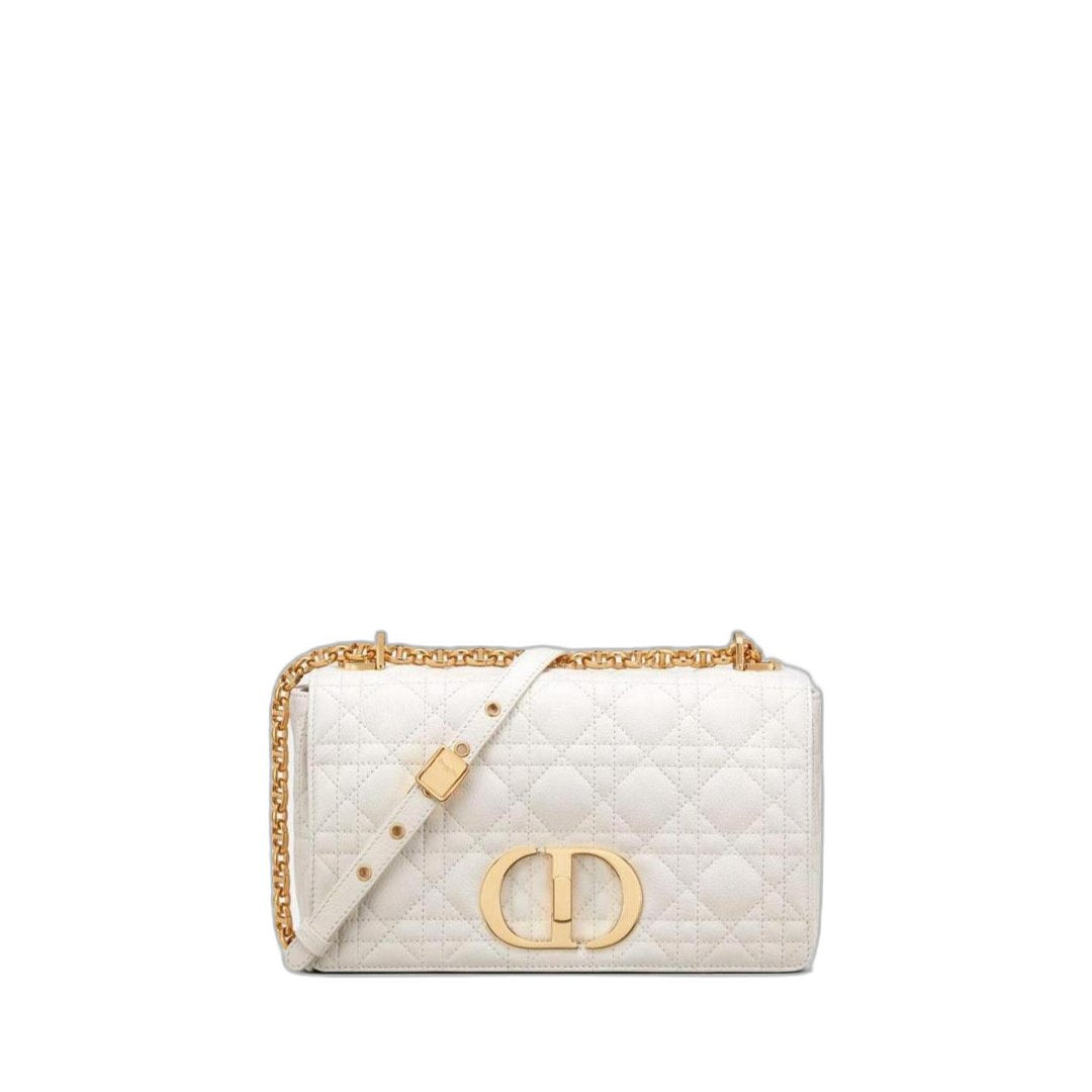 Medium Dior Caro Bag in Ivory Cannage Supple Calfskin and Lambskin