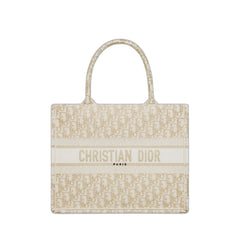 Medium Dior Book Tote in White and Gold-Tone Dior Oblique Embroidery