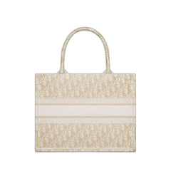 Medium Dior Book Tote in White and Gold-Tone Dior Oblique Embroidery