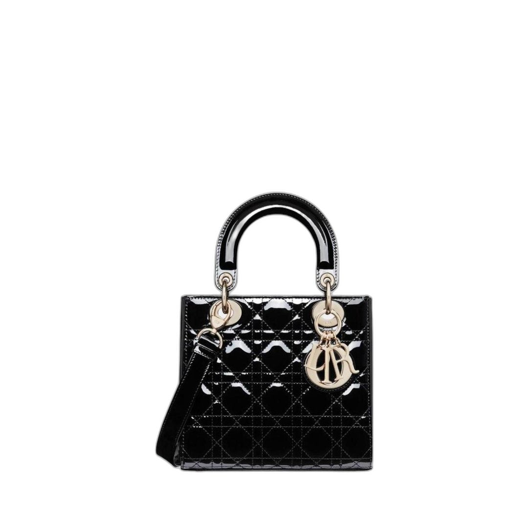 Small Lady Dior Bag in Black Patent Cannage Calfskin