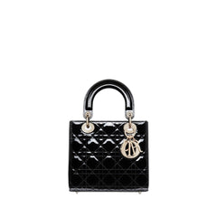 Small Lady Dior Bag in Black Patent Cannage Calfskin