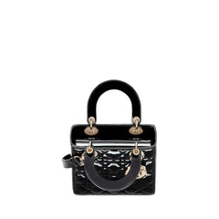 Small Lady Dior Bag in Black Patent Cannage Calfskin