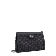 Ophidia GG Small Shoulder Bag in Black and Denim Grey