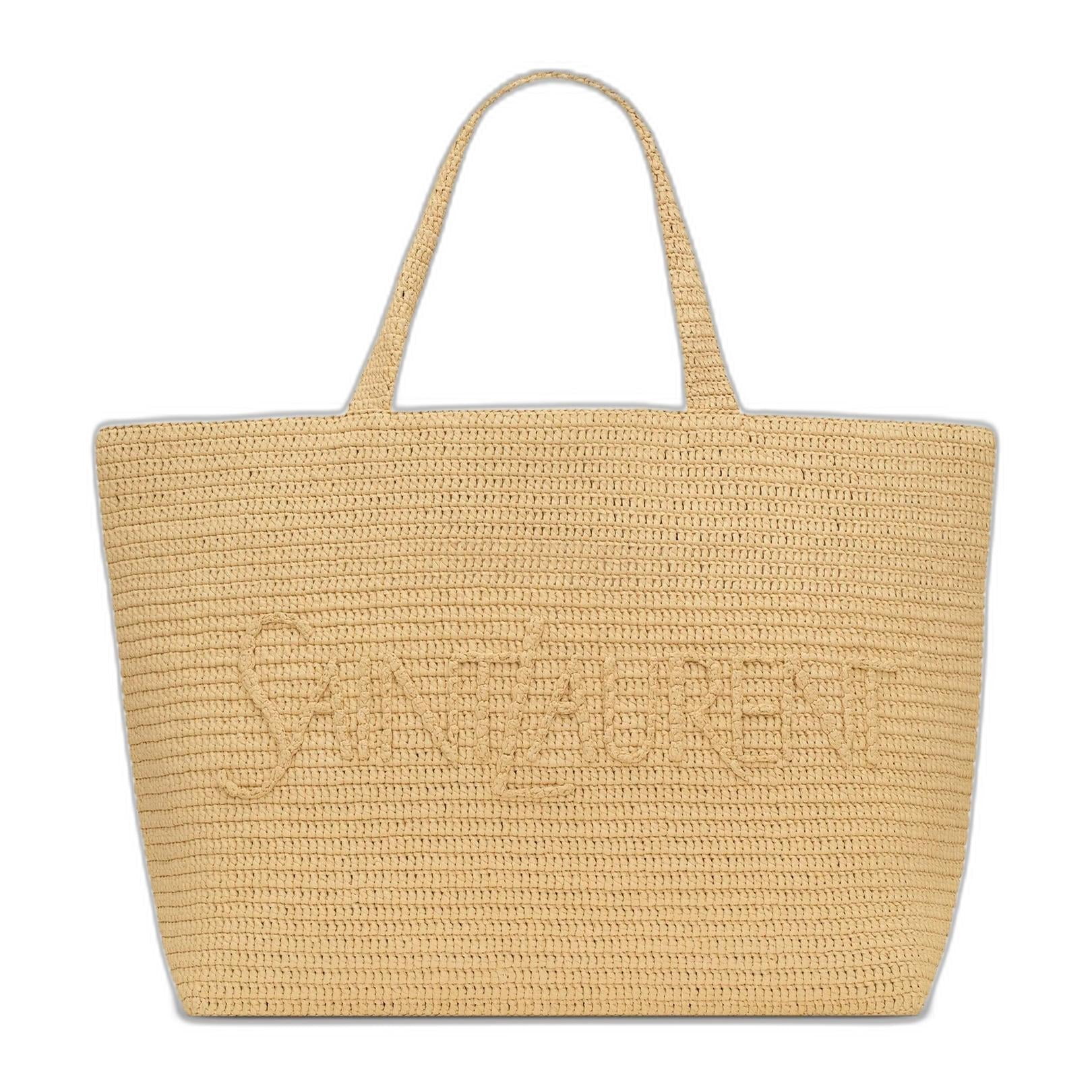 Large Logo Embroidered Raffia Tote Bag