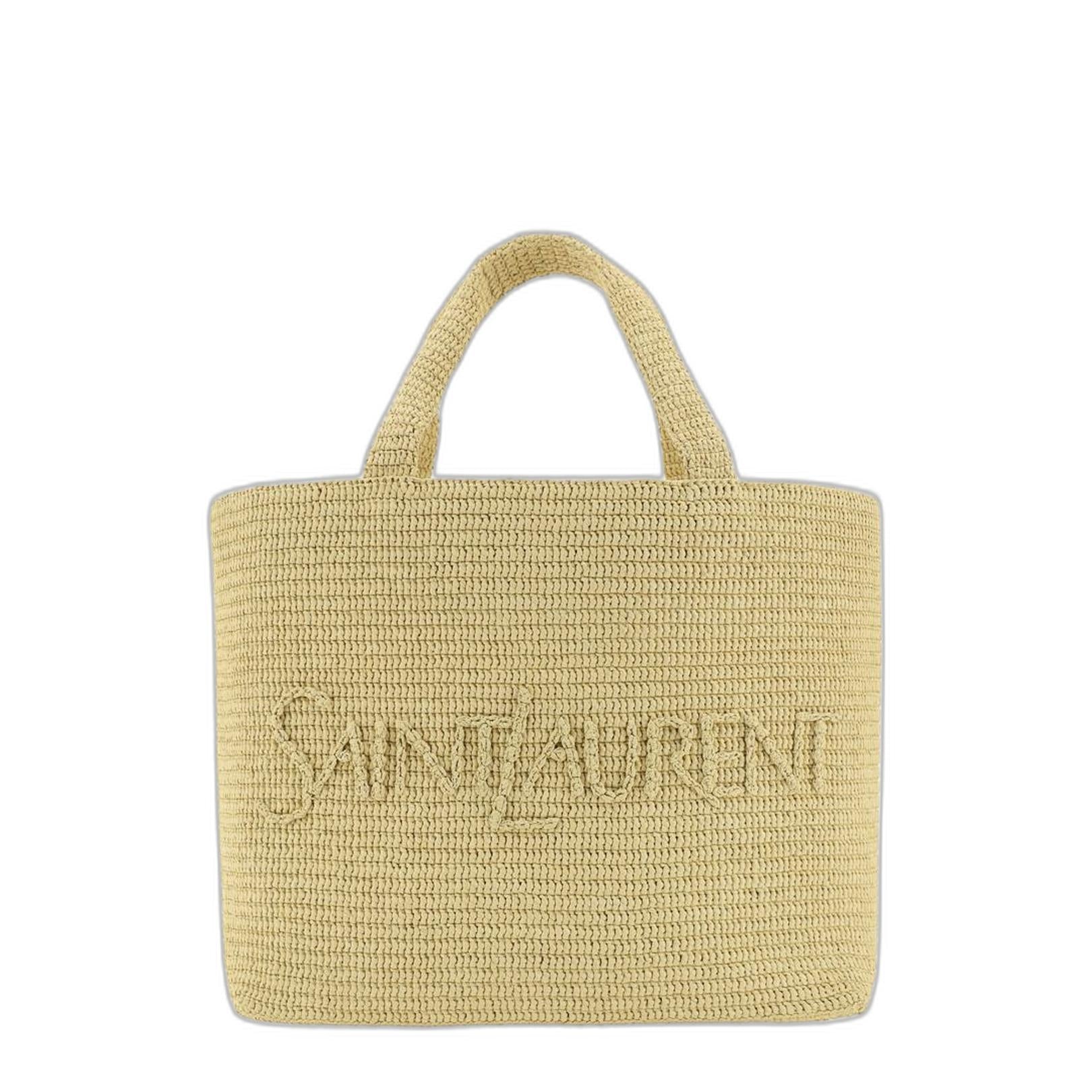 Large Logo Embroidered Raffia Tote Bag