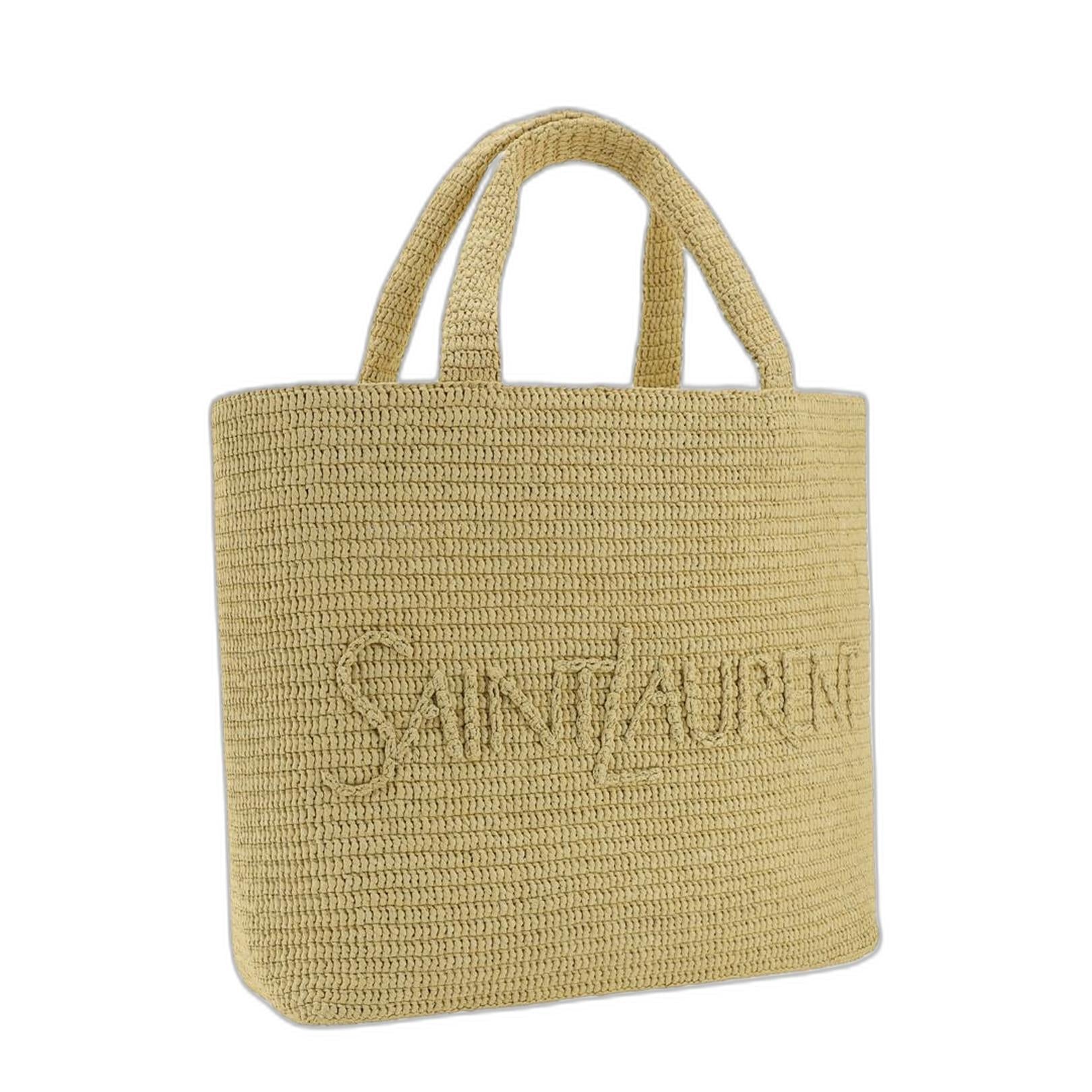 Large Logo Embroidered Raffia Tote Bag