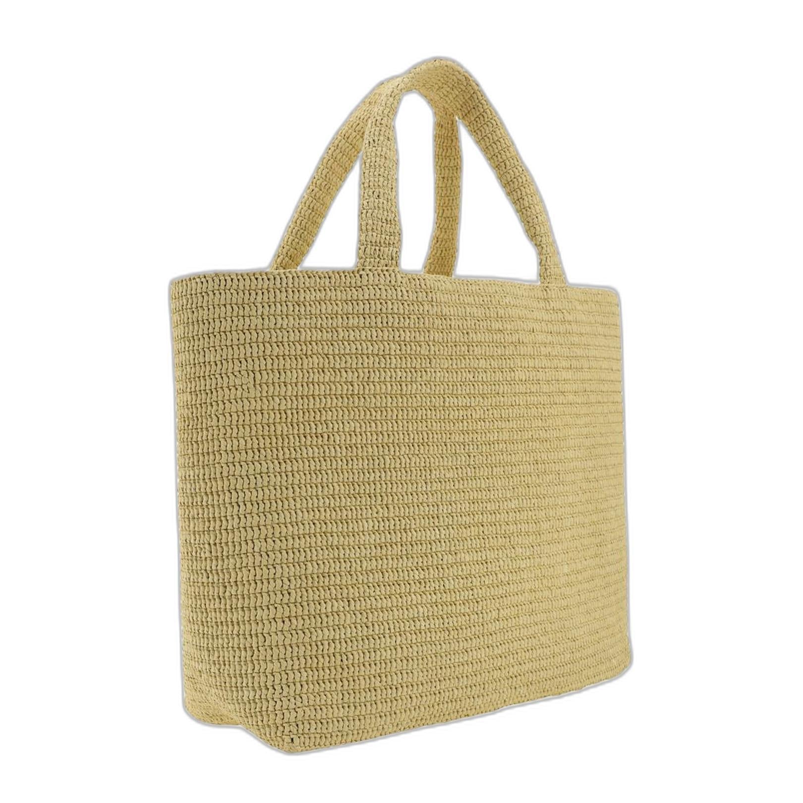 Large Logo Embroidered Raffia Tote Bag