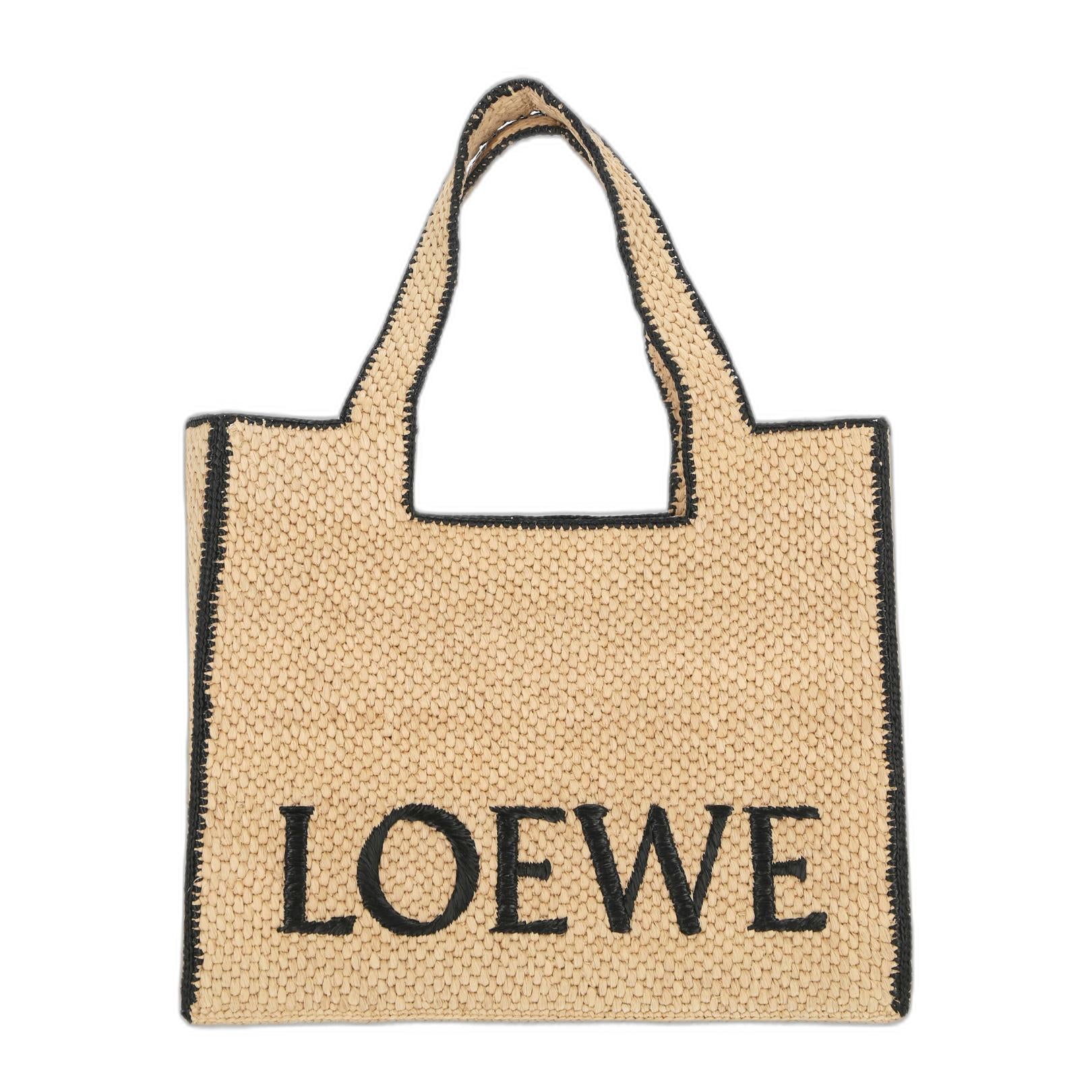 Large Font Tote In Beige Raffia