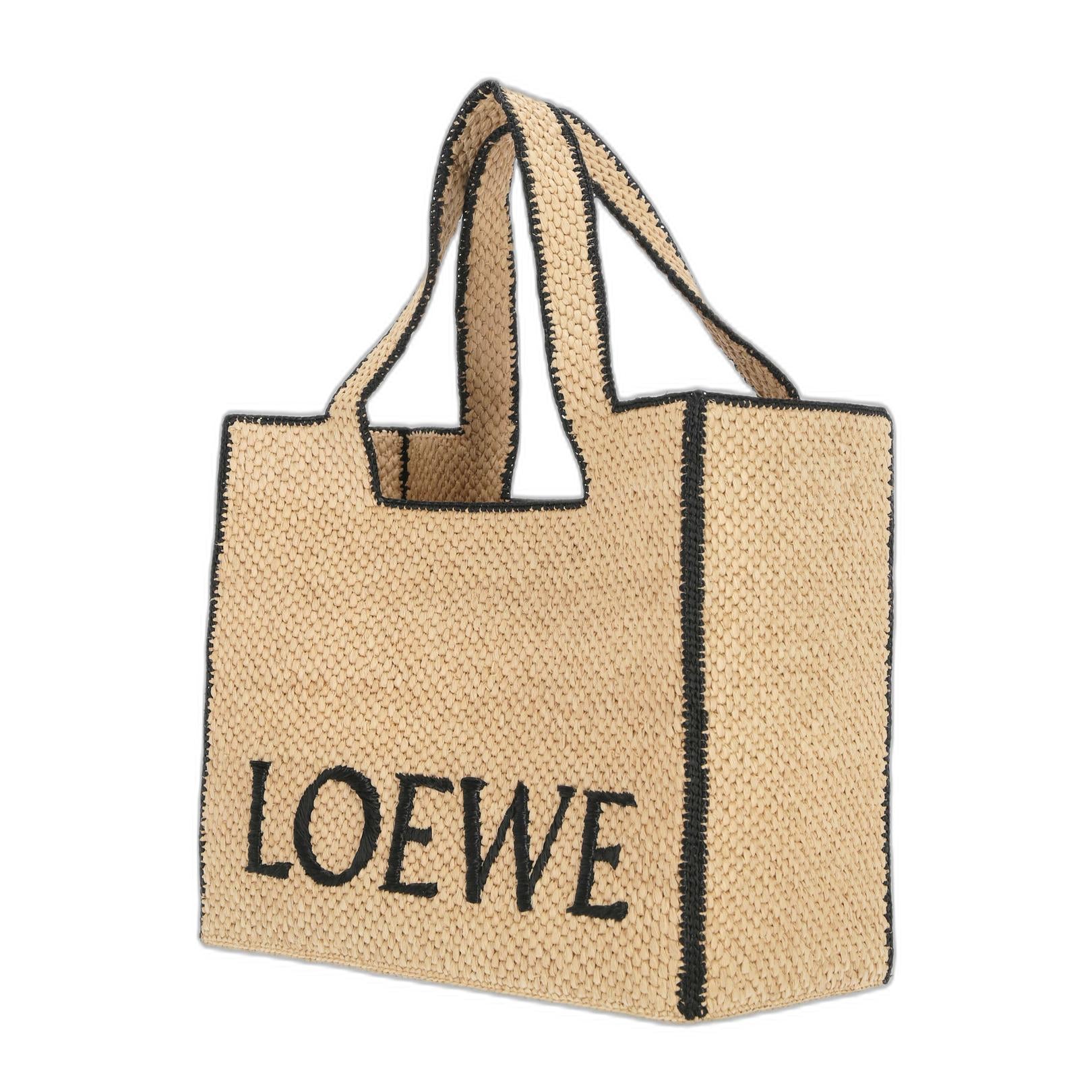 Large Font Tote In Beige Raffia