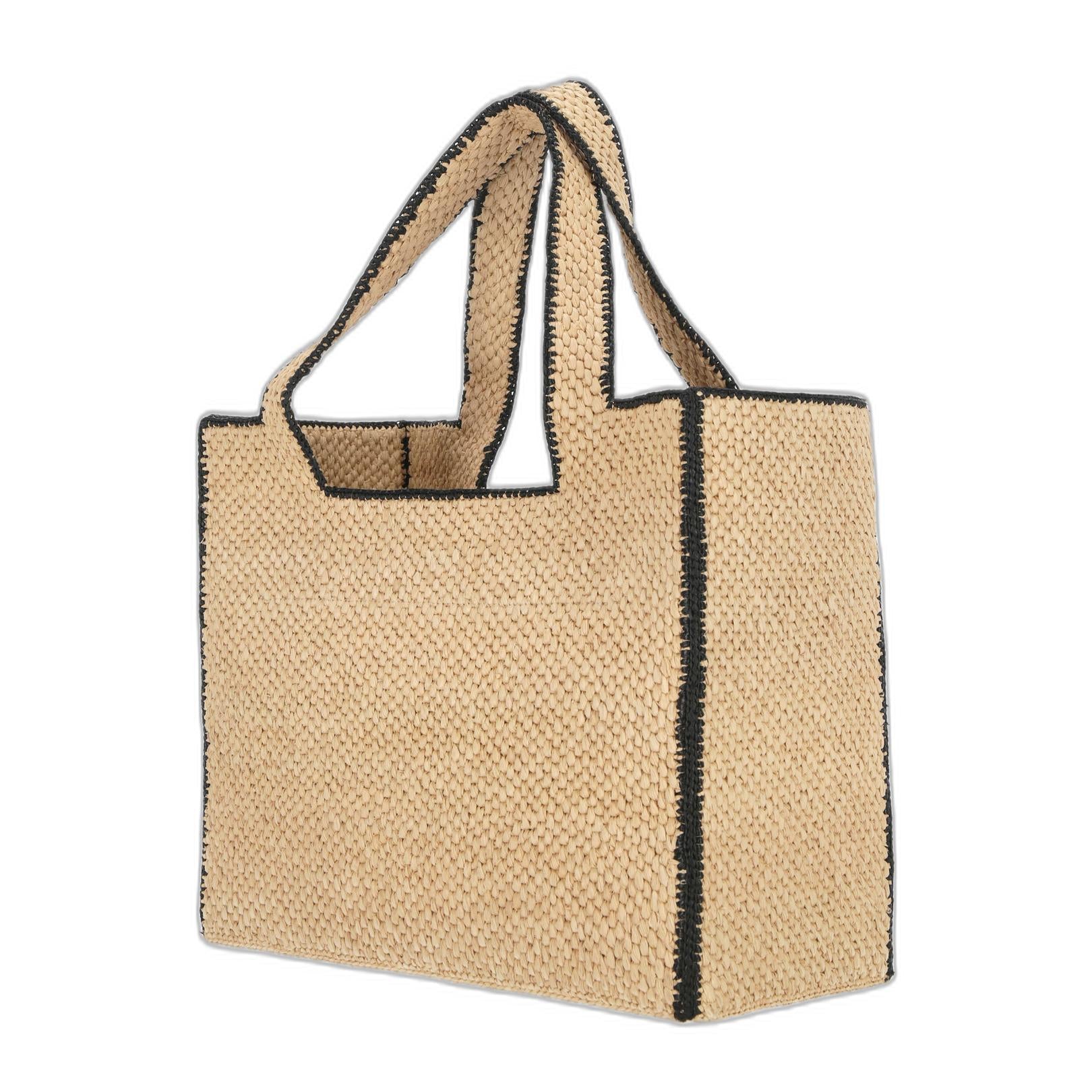 Large Font Tote In Beige Raffia