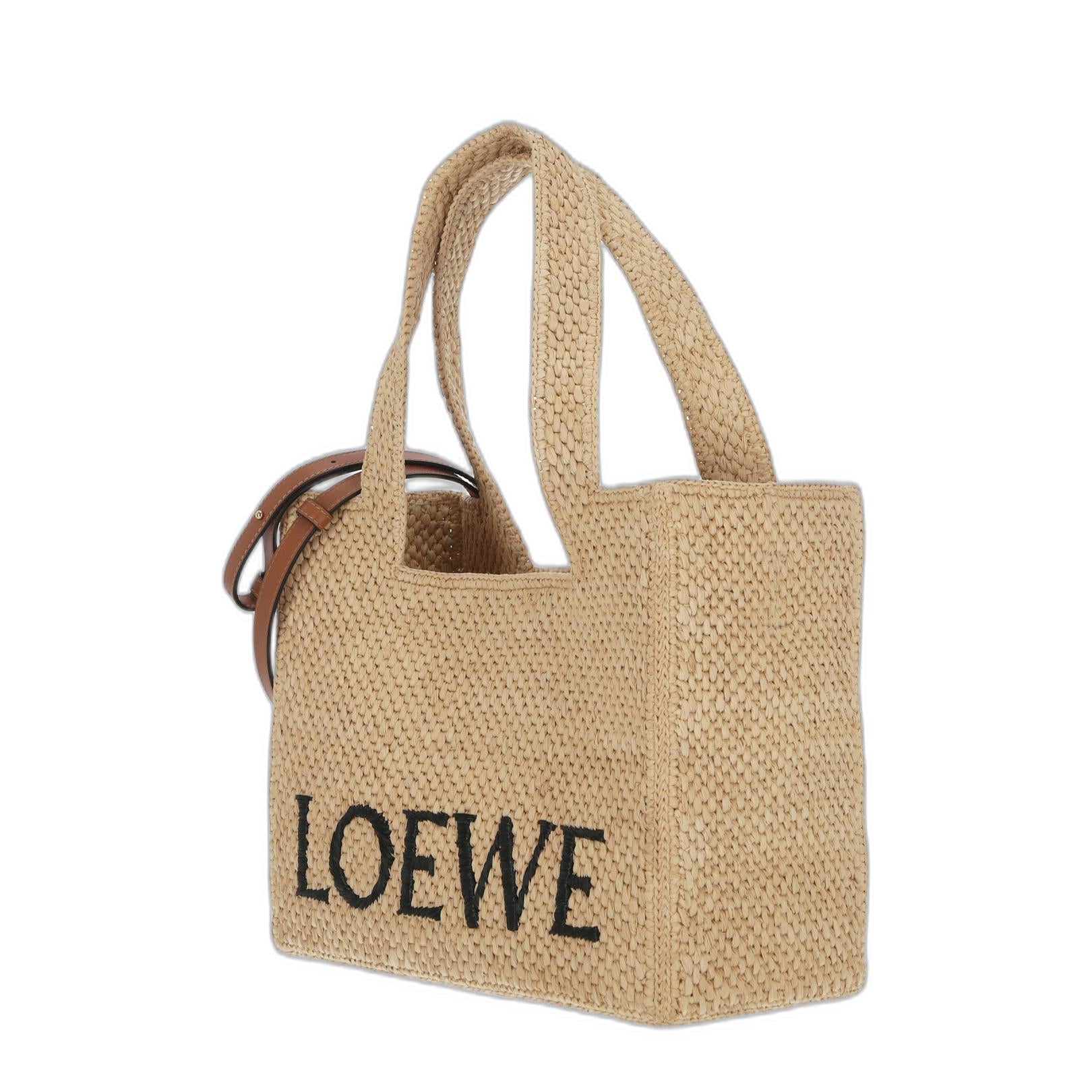Medium Loewe Font Tote In Raffia
