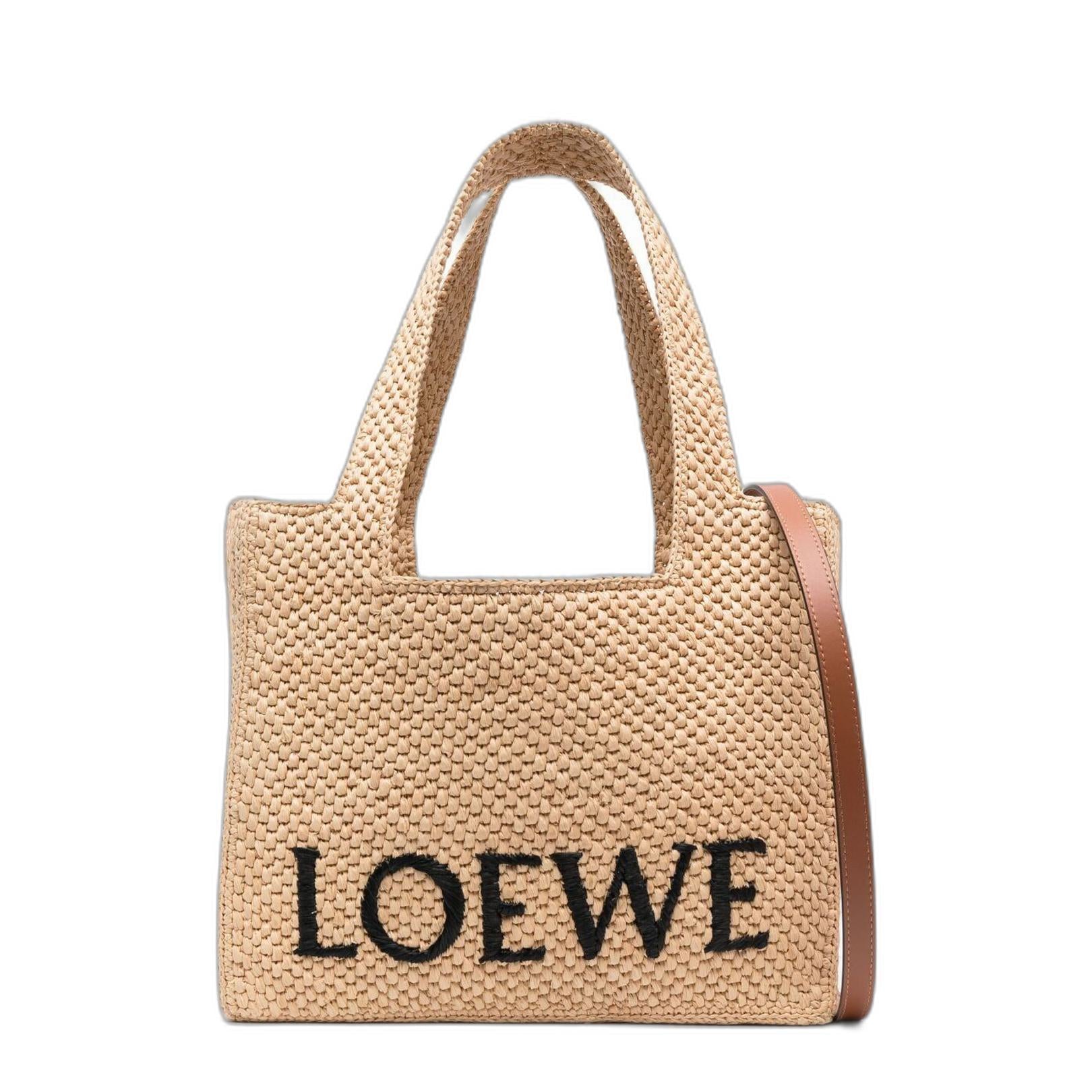 Medium Loewe Font Tote In Raffia