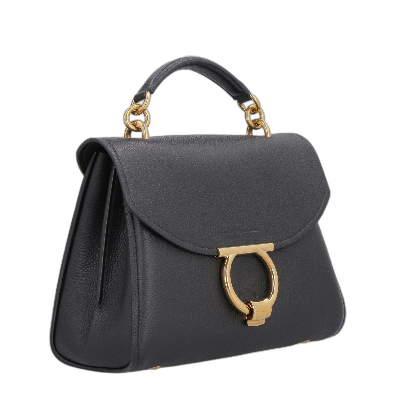 Gancini Pebbled Calfskin Top Handle Bag - Nero