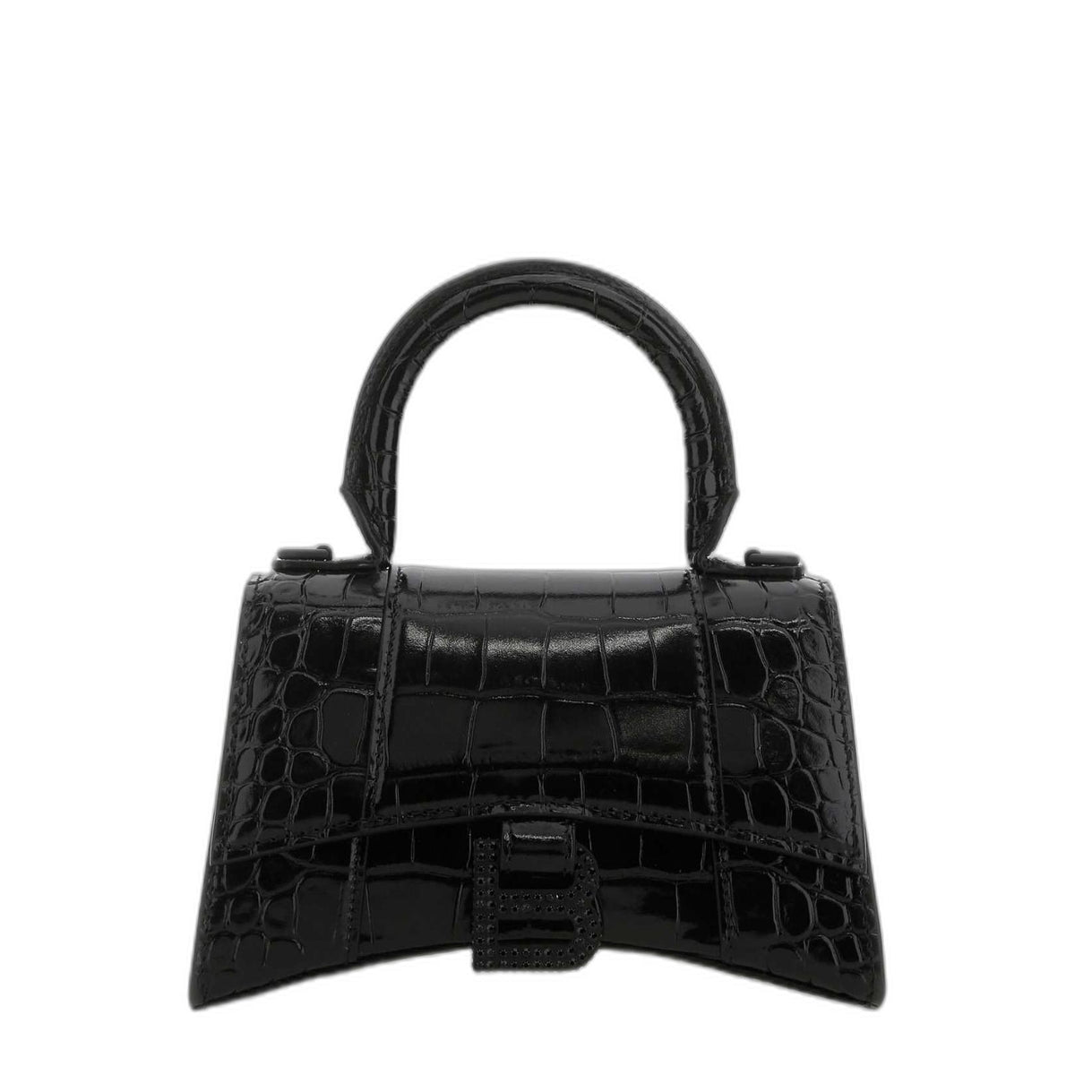 Croc Embossed Hourglass Xs Handbag in Black