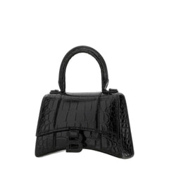 Croc Embossed Hourglass Xs Handbag in Black