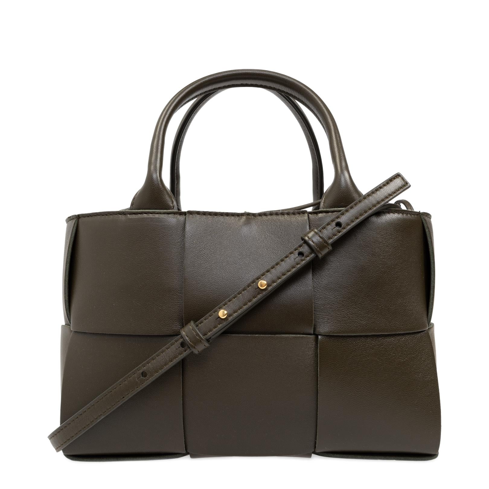 Mini Arco Tote Bag In Intreccio Leather
